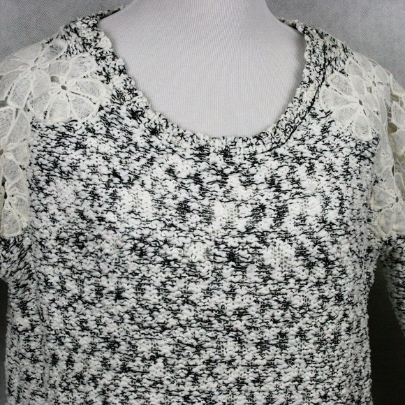 Lush Bobbles & Lace Mottled Black & White Polyester Blend Sweater SZ L NWT - Picture 4 of 11